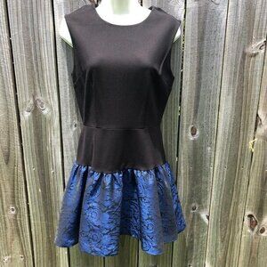 Anthropologie Erin Fetherston Dress 4 Black Blue Mini Metallic Hepburn Small
